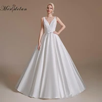 merdelan satin wedding dress 2022 v neck backless simple sexy white ivory bridal gowns for women vestido de novia