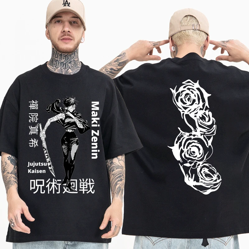 Купи Jujutsu Kaisen Maki Zenin Classic T-Shirt for Men Women Fashion Oversized Cotton Short Sleeves Tee Shirt Couple Black T Shirt за 322 рублей в магазине AliExpress