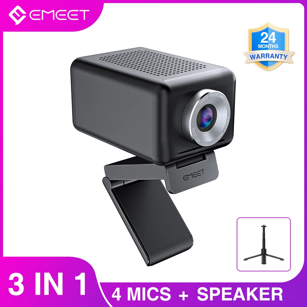 

1080P 60FPS Webcam All-in-one Streaming Camera EMEET C990 with 4 Mics and 3W Speaker Web Camera for Webcast/Class/Meeting/Game