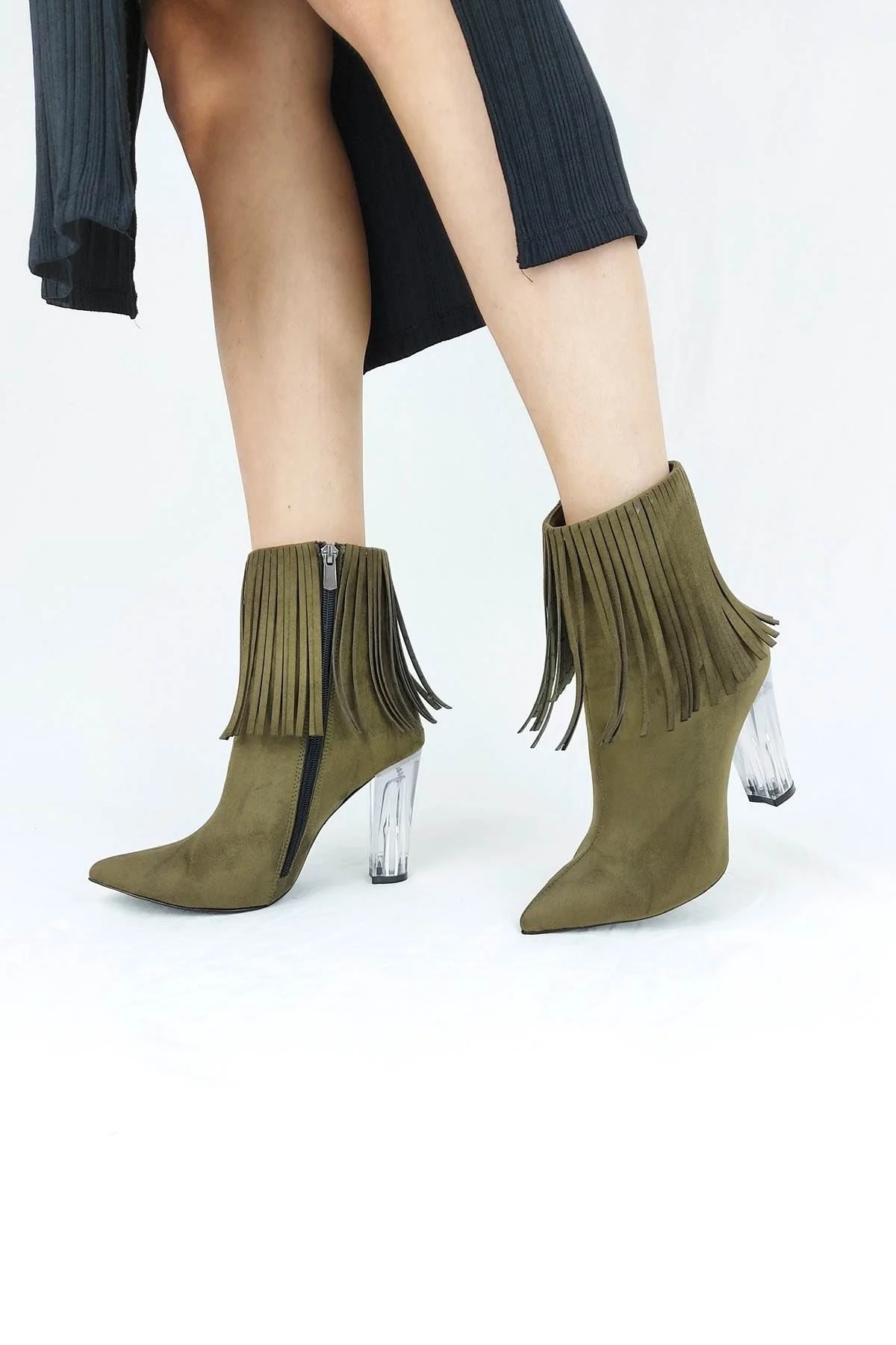 

Bravo Khaki Green Suede Tassels Boots