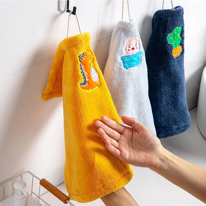 

Kitchen Towel Quick-drying Handkerchief Hanging Type Absorbent Square Cute Children Hand Towel Small Towel Coral Fleece