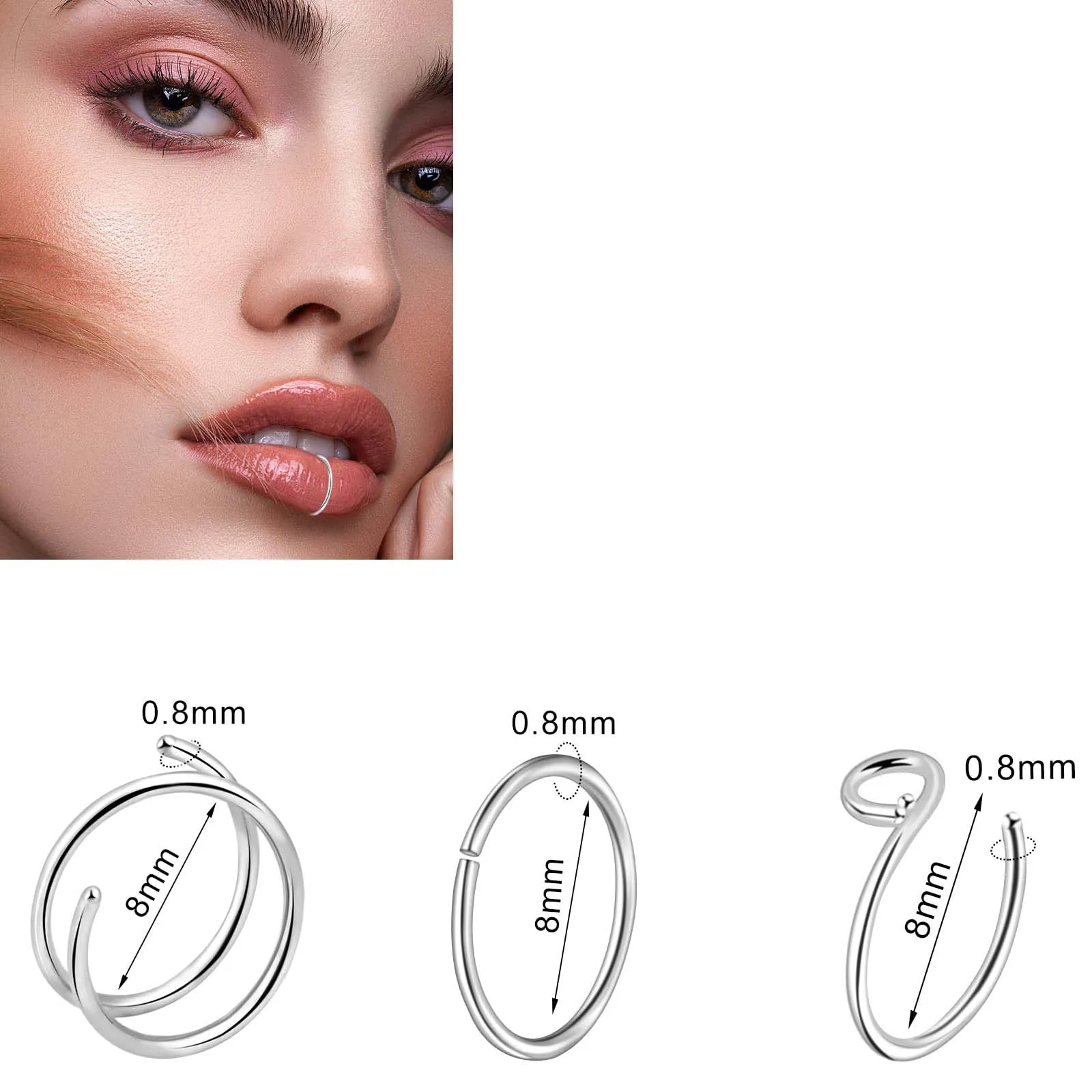 Кольца для носа гипоаллергенные из нержавеющей стали мужчин и женщин украшения