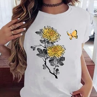 chrysanthemum butterfly print women lady cartoon butterfly floral elegant summer shirt clothes tshirt tee womens top