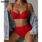 Бикини INGAGA с высокой талией, пикантный женский купальник пуш-ап, новинка 2022, купальник с рюшами, купальный костюм, женский однотонный комплект бикини