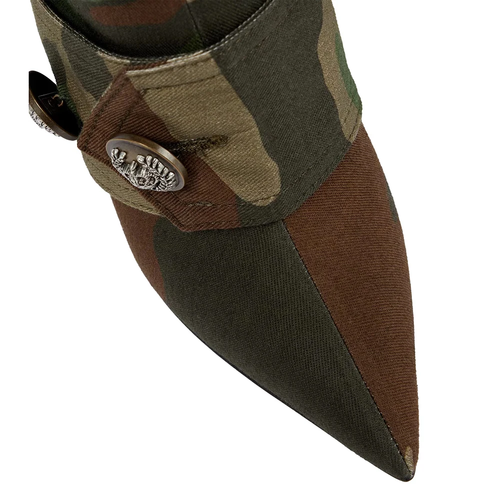 Autumn Winter  women's Knee High Boots Pointed Toe High Heel Slip On Sexy Denim Camouflage Button Vintage Fashion Tall Boots