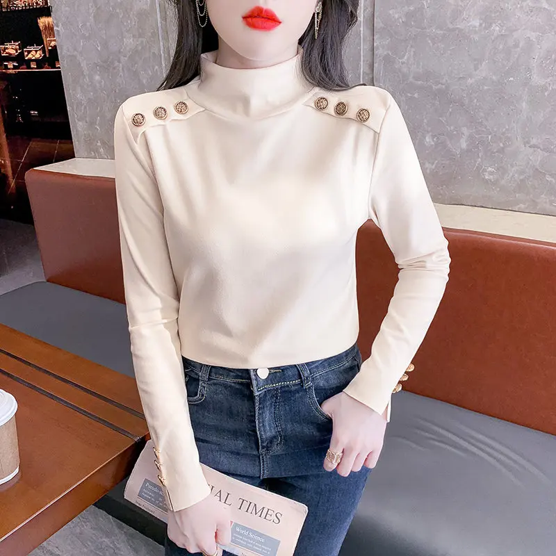 

Осенне-зимний женский свитер, двусторонний немецкий бархатный облегающий свитер на пуговицах с длинным рукавом и высоким воротником