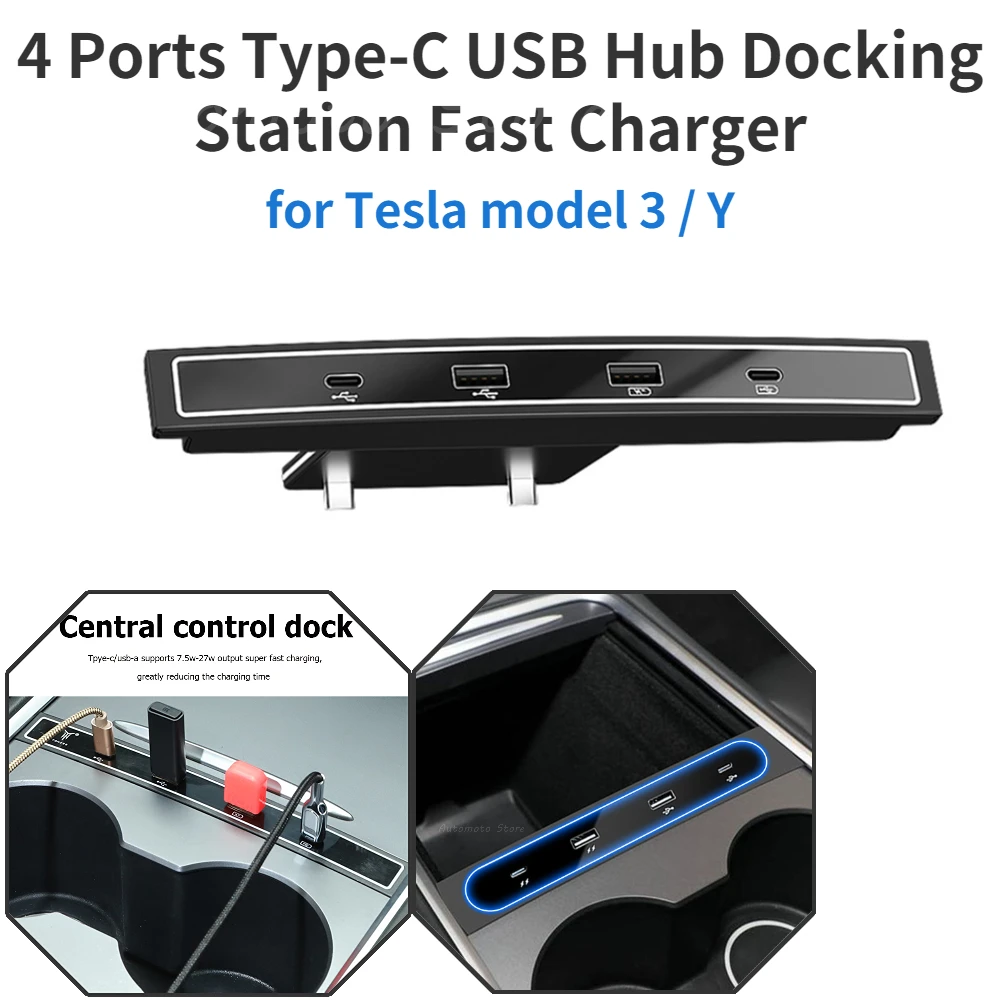 

USB Shunt Hub for Tesla Model 3 Model Y 27W Quick Charger Intelligent Docking Station USB Shunt Hub Car Accessories