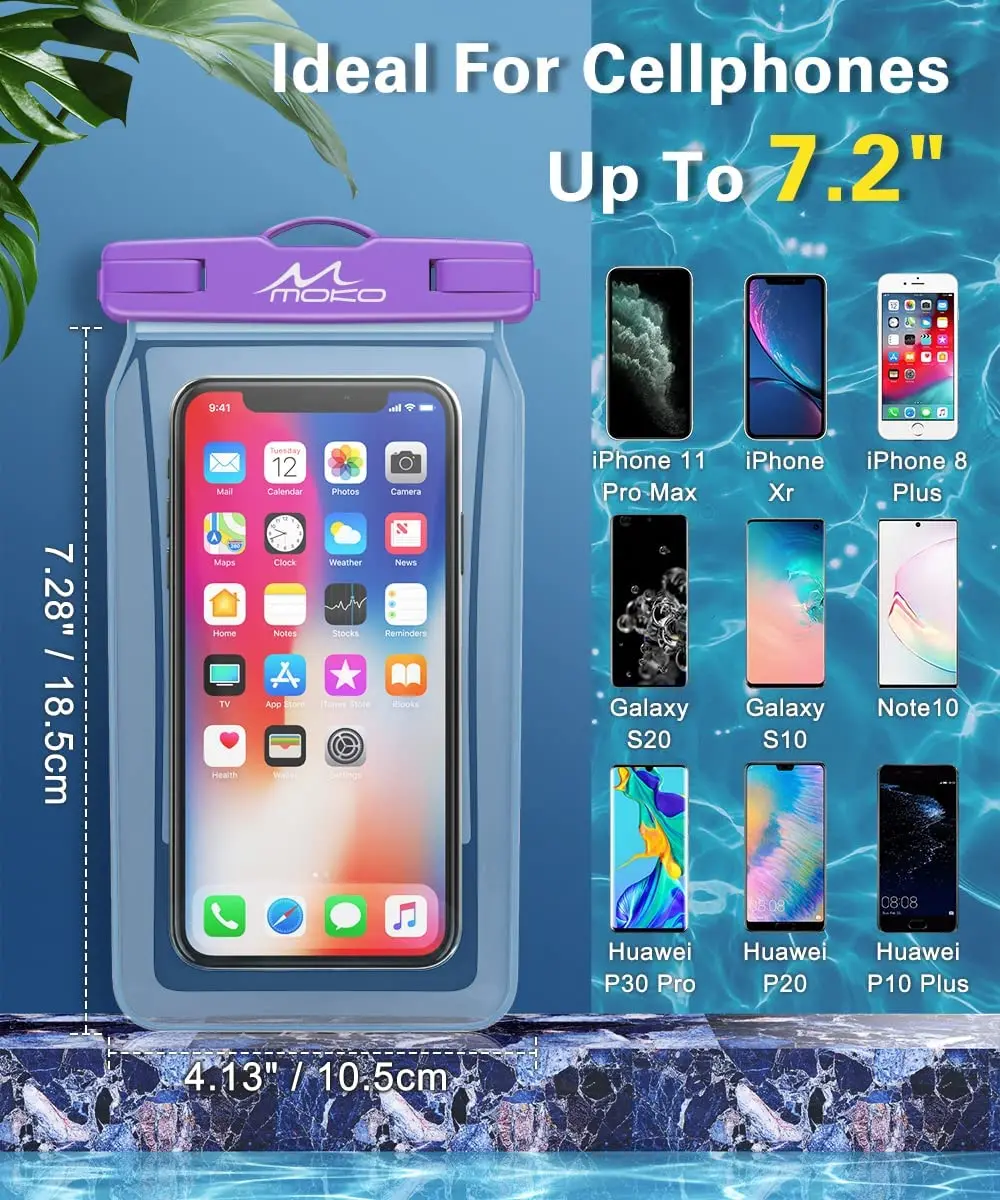 MoKo Floating Waterproof Phone Pouch 2 Pack Floatable Phone Case Dry Bag with Lanyard for iPhone 14 13 12 11 Pro Max X Xr Xs SE