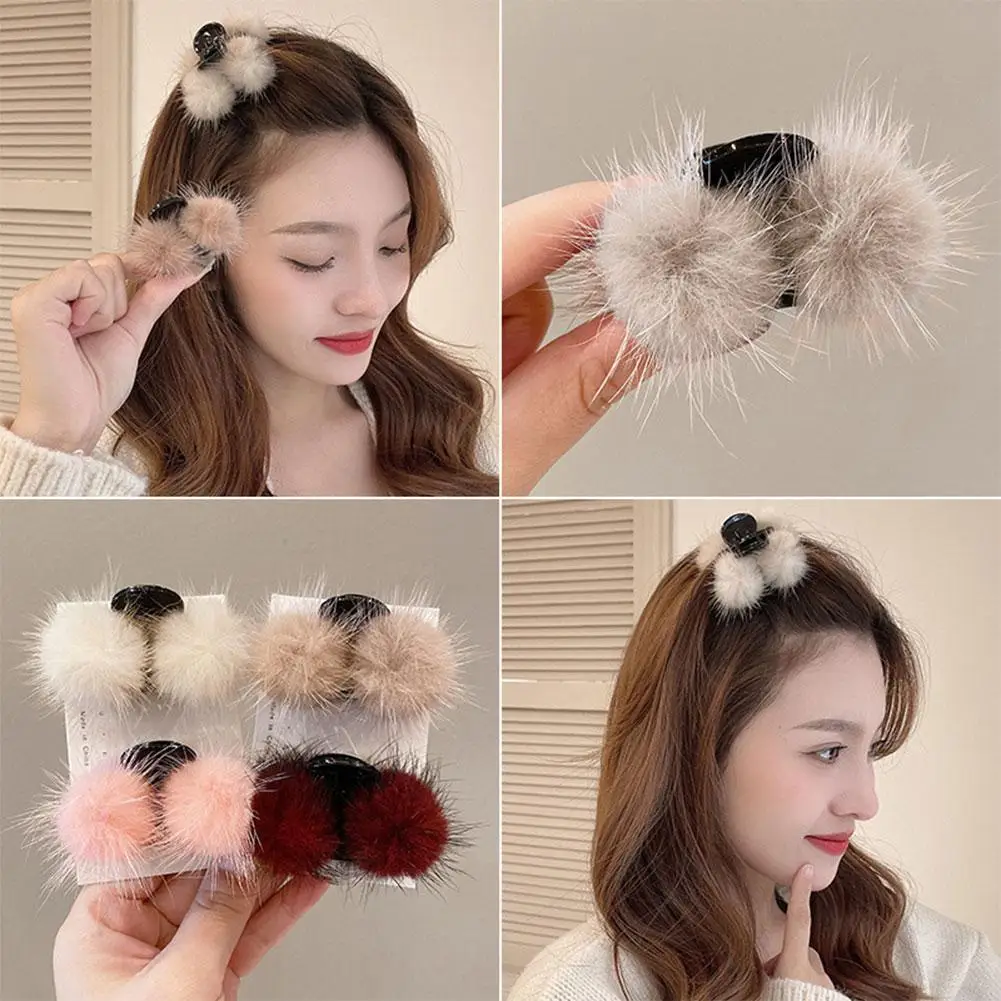 

Тканевые заколки в клетку с помпоном, боковые заколки для волос, заколки для женщин и девушек, двухслойные прически, аксессуары для волос A6F0