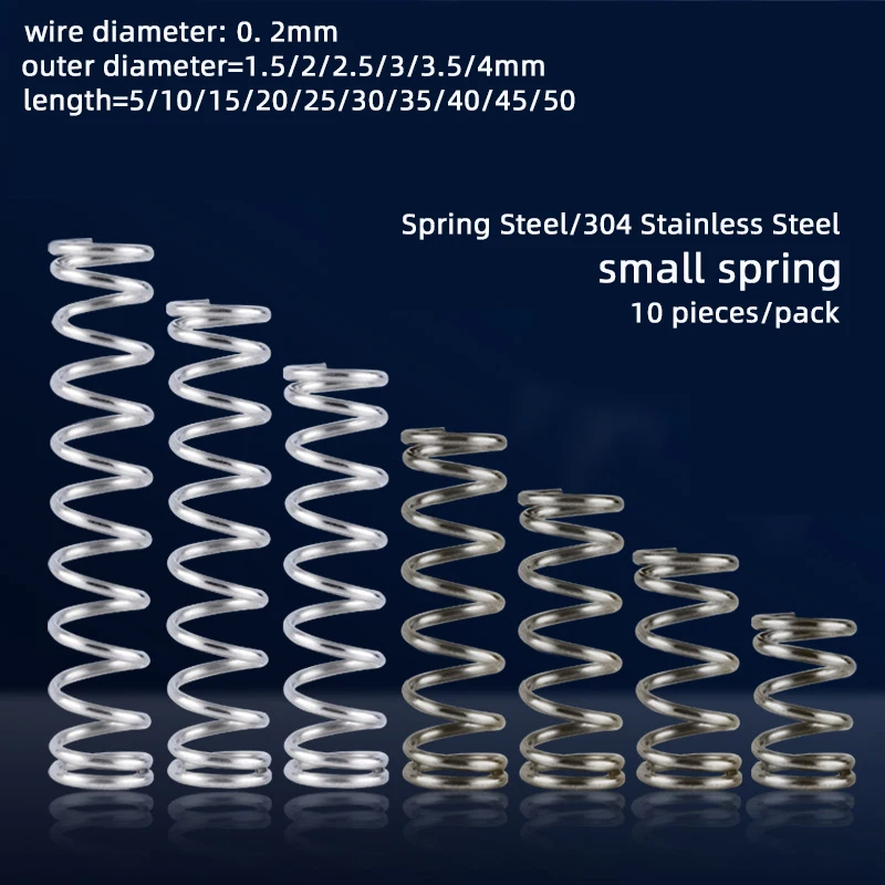 

10pcs Compression spring 304 stainless steel small spring pressure return Y-type spring 0.2mm OD 2mm/3mm/4mm length 5mm to 50mm