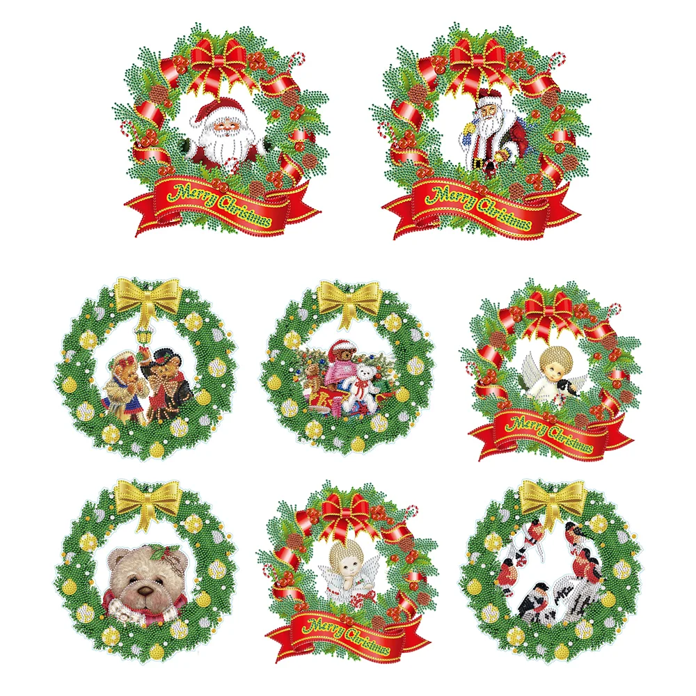 

DIY Diamond Painting Christmas Wreath Wall Sticker Santa Claus Sticker Home Christmas Decoration Window Glass Door Wall Sticker