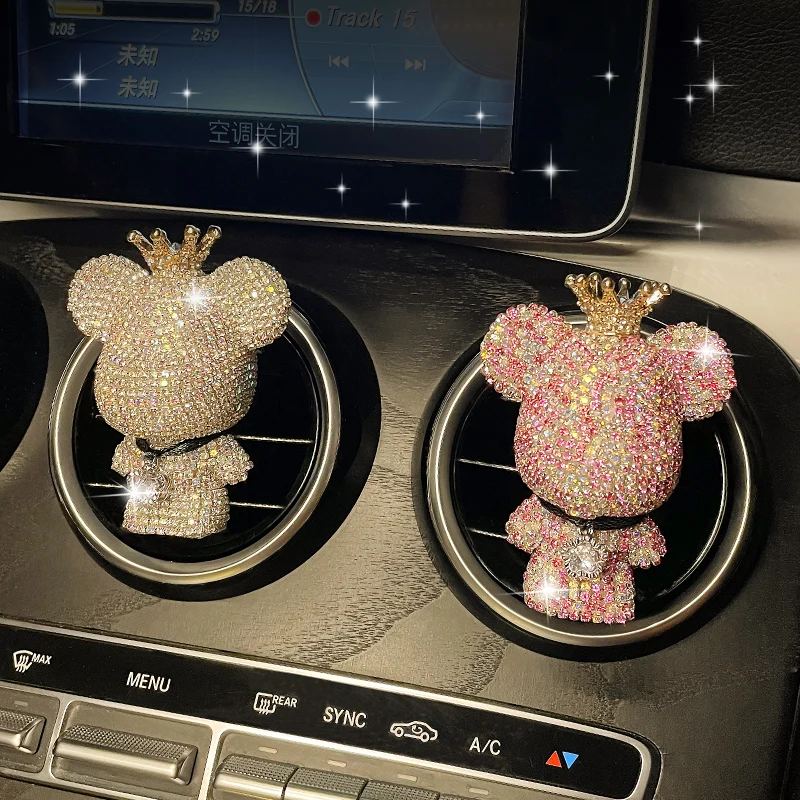 

1pcs car decoration air fresher cute Creative crown diamond cute bear car violence bear fragrance perfume clip air outlet aroma