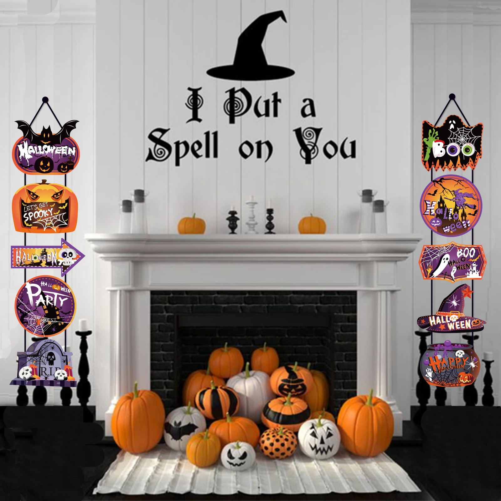 

Happy Hallooween Ghost Witch Hats Party Hanging Banner Door Couplet for Carnival Hallooween Party Supplies Party Decorations