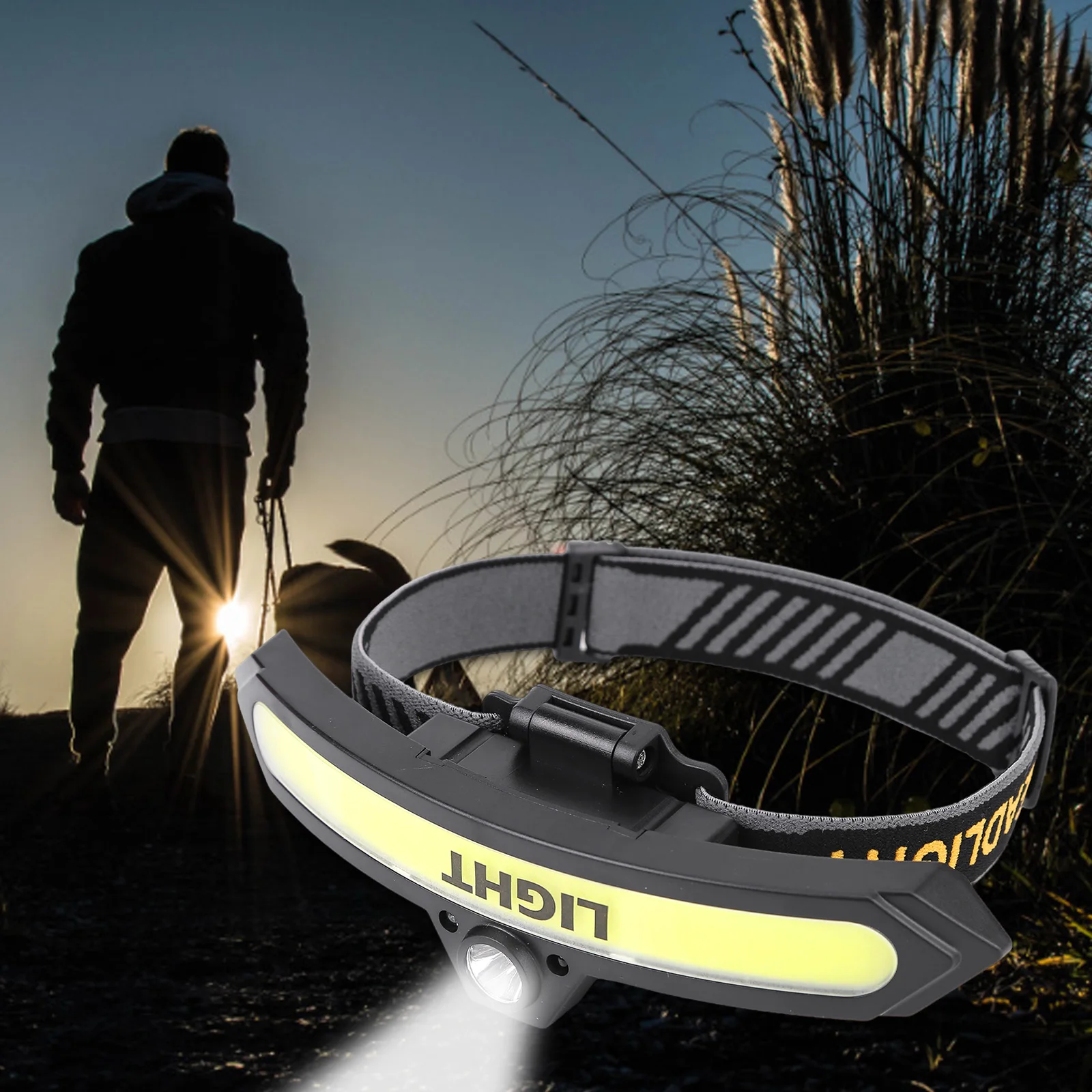 

USB COB Night Riding Head Lamp 6-speed Wave Induction Sensor Fishing Headlamps Rechargeable Red Light Warning for Camping Hiking