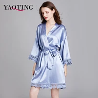 yaoting new sleepwear robe satin silk women nightgown flower printed long sleeve pajamas bathrobe for female