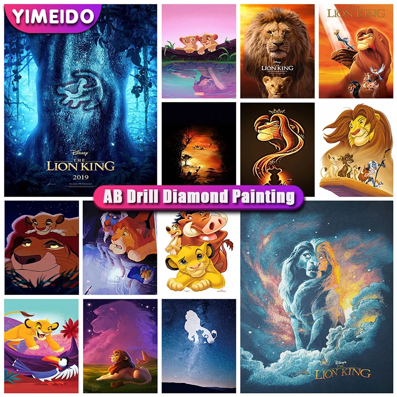 Disney AB Diamond Painting Lion King Simba 5D DIY Cross Stitch Kit Diamond Mosaic Embroidery Cartoon Rhinestone Picture New 2022