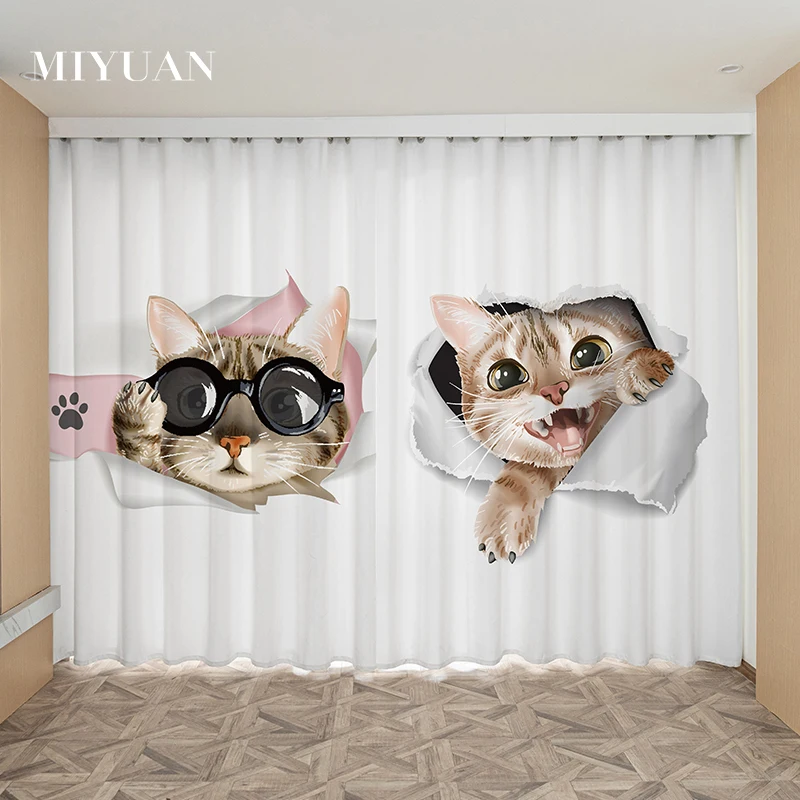 Custom Home Living Room Shading Decorative Curtain Textile Decoration Bedroom Curtains Cat Pattern 3D Digital Printing |