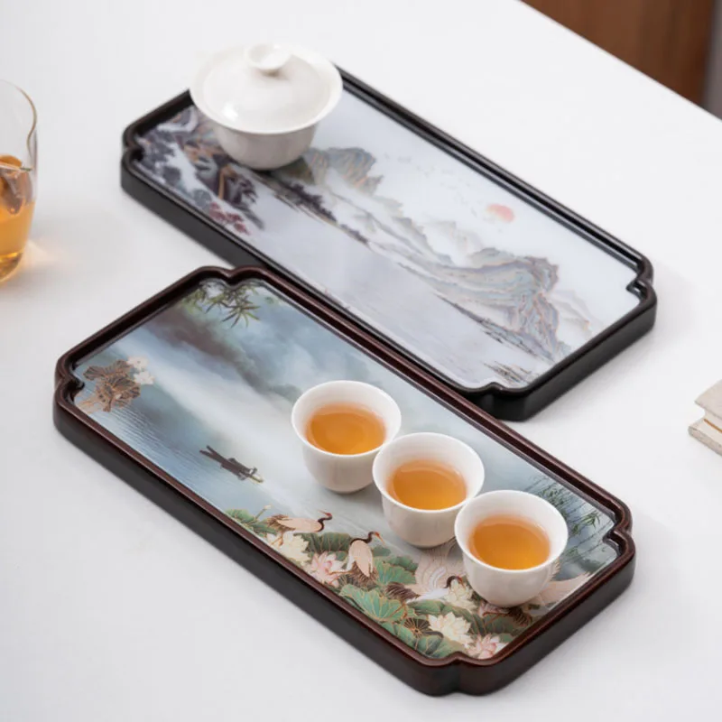 

Luxury Rectangular Tray Decorative Oriental Bamboo Small Storage Breakfast Tea Tray Food Kitchen Bandeja Tea Ceremony Set OB50CP