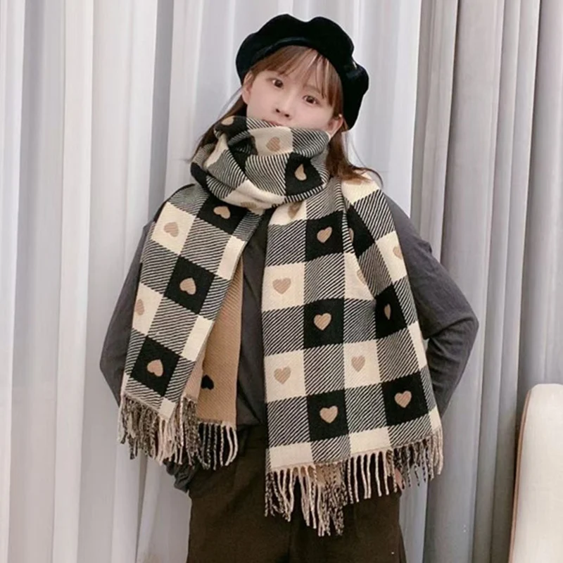 Autumn and Winter Lovers Love Plaid Scarf Women Cashmere Warmth Neck Shawl Scarfs Female Korean Fashion Scarves Men  - buy with discount
