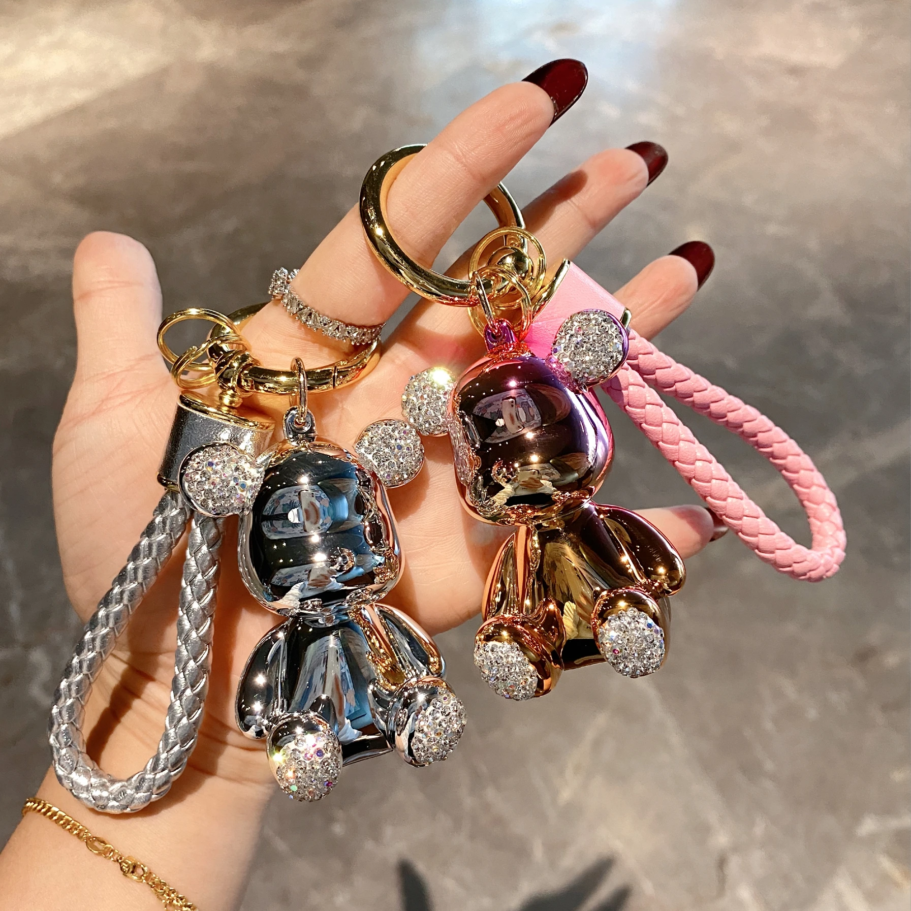 

Брелок для ключей Женский, милый брелок для ключей с кожаными медведями