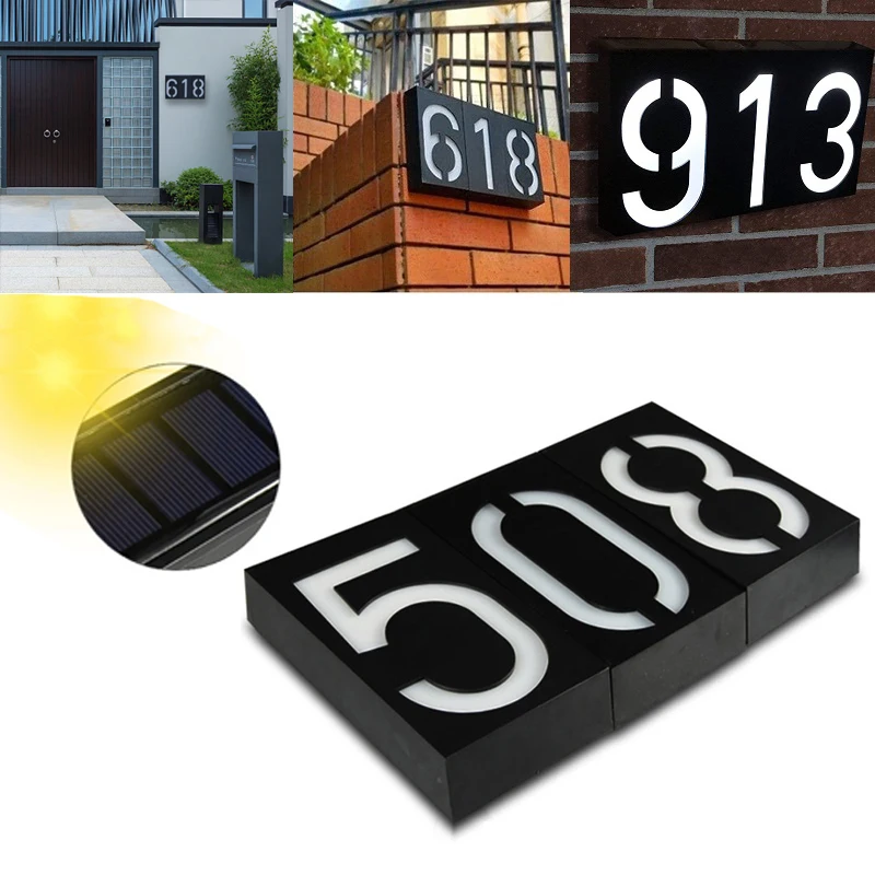 

Led Solar House Number Light Bright Outdoor Solar Powered Numbers Lamps Signs Plate for House Apartment Garden Room Door Plaque