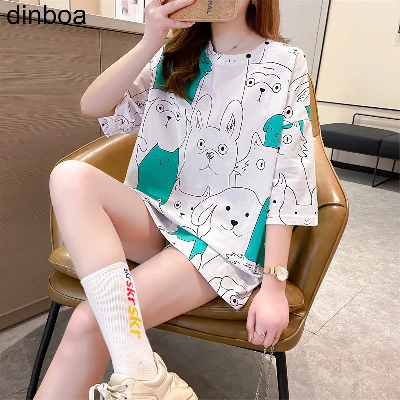 

Summer Women Short Sleeve Cartoon Print t Shirt Harajuku Casual Loose T-shirts Ins Tees Tops for Female Streetwear