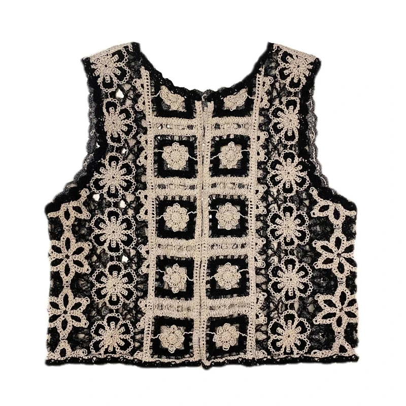 

Women Vintage Hollow Out Crochet Crop Top Vest Embroidery Sleeveless Waistcoat