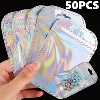 50pcs self sealing opp bags pouches laser iridescent zipper bag resealable packaging jewelry organizer retail bag pouches bags