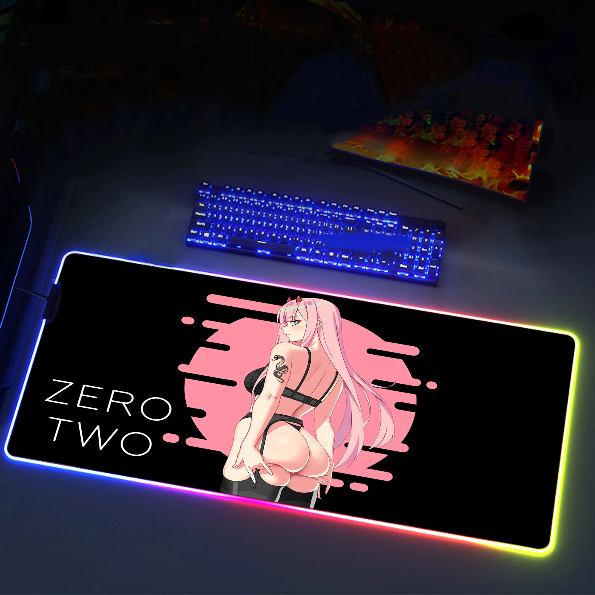 

Zero Two Darling in the FranXX Anime RGB Gaming Mouse Pad Gamer Computer Backlit Mause Large Desk Keyboard LED Rubber Mice Mat