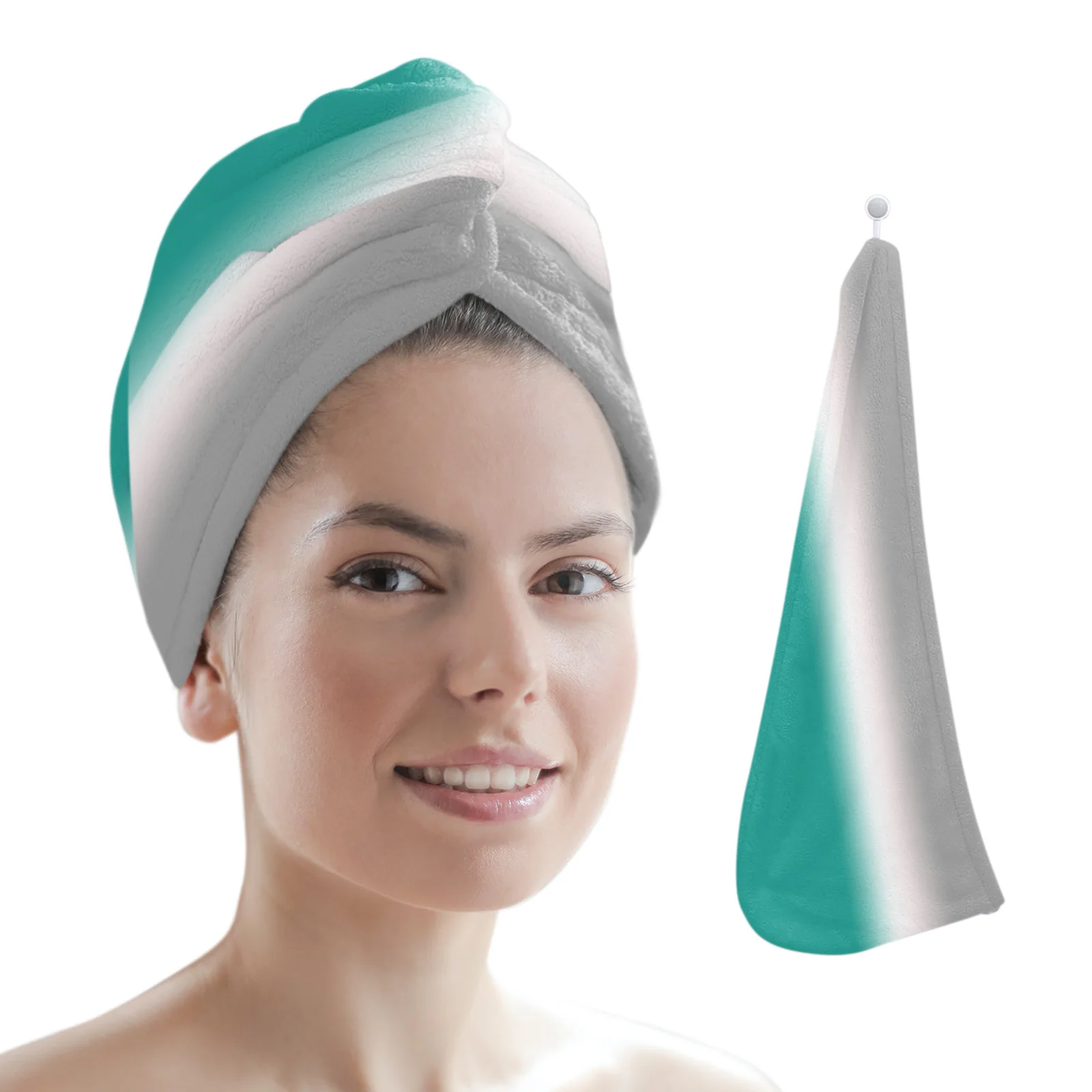 

Turquoise Gray Gradient Women Hair Drying Hat Quick-dry Hair Towel Cap Hat Bath Hat Microfiber Towel Cap