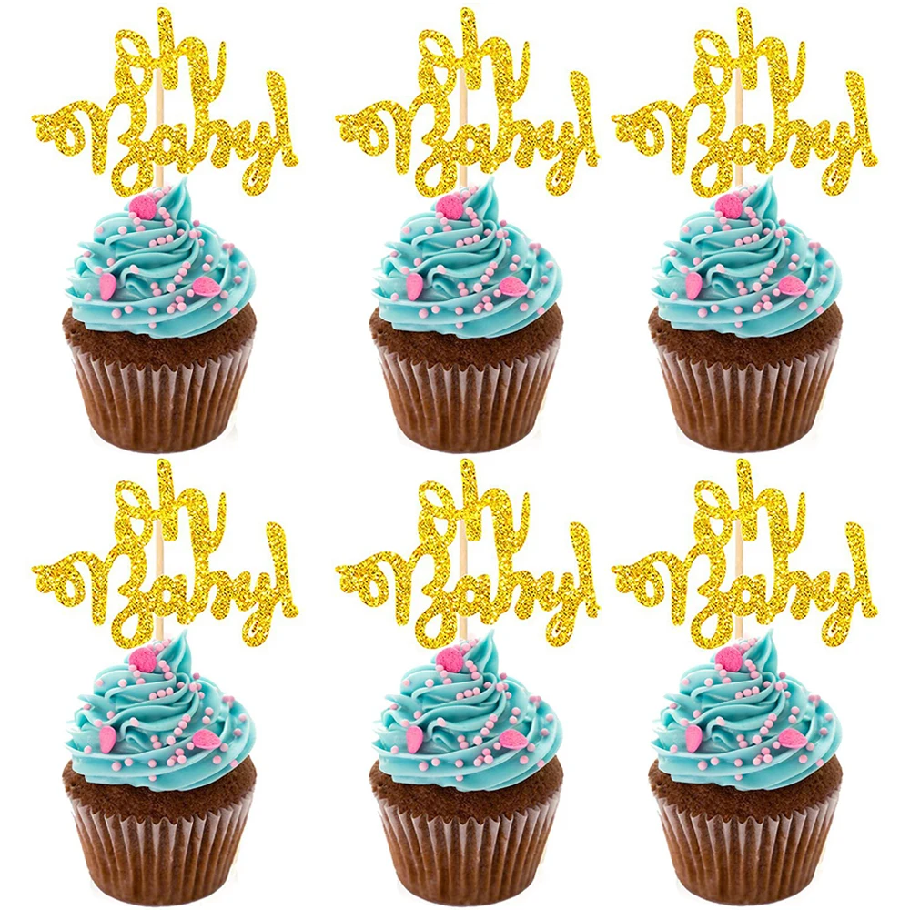 

12Pcs Gold Oh Baby Cake Toppers Boy Girl Baby Shower Cupcake Topper Gender Reveal Cake Decor Kids 1st Birthday Party Decorations