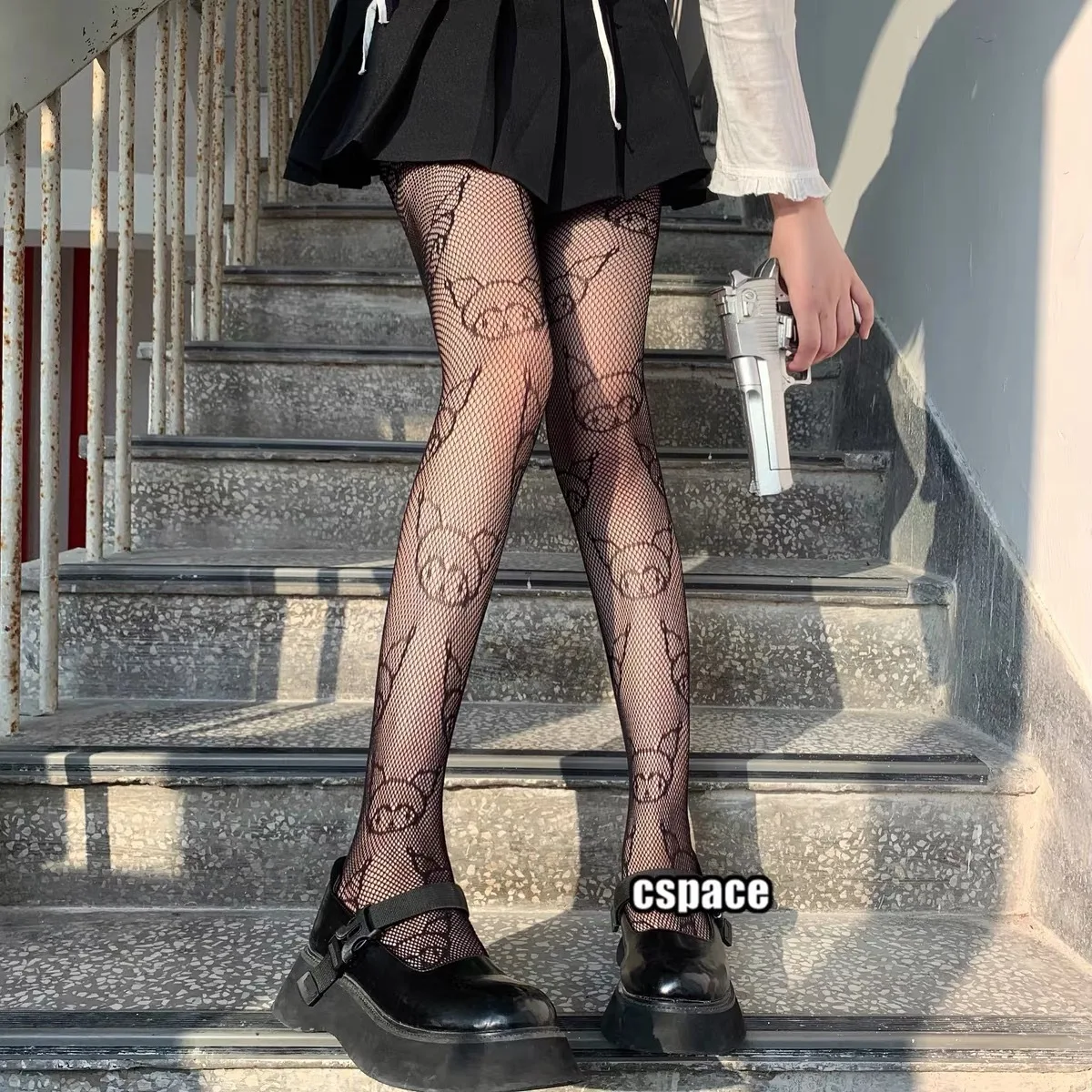 Lolita Sweet Girls Cartoon Animal Pattern Tights Gothic Women Sexy Mesh Hollow Out Pantyhose Body Stockings Fish Net High Socks