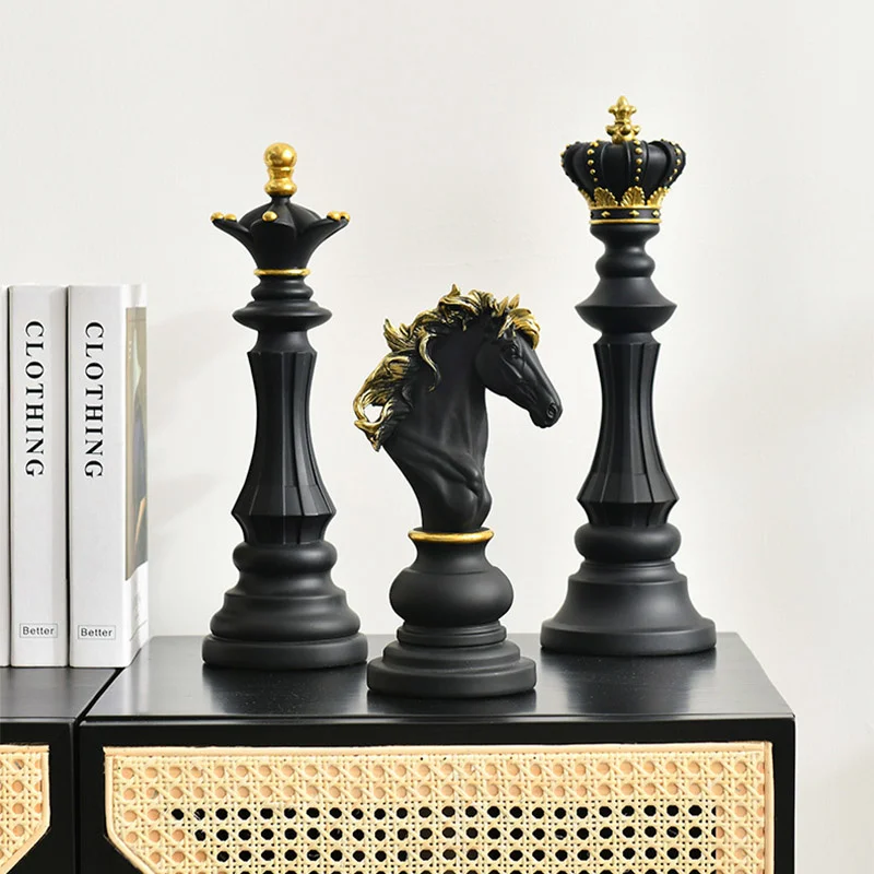 

Полимерный креативный орнамент из смолы, рыцарская скульптура, черно-белые шахматы для колледжа, украшение для дома и рабочего стола