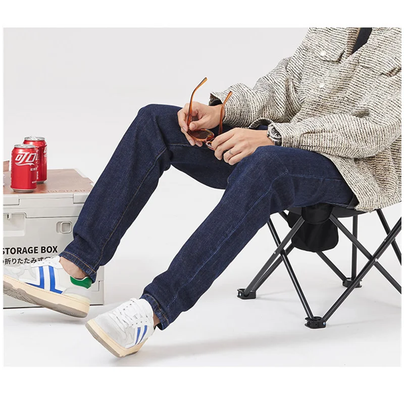 Streetwear Men 2022 New Pattern Recreational Blue Pants Elastic Force Straight Cylinder Comfortable Loose Jeans Autumn Female