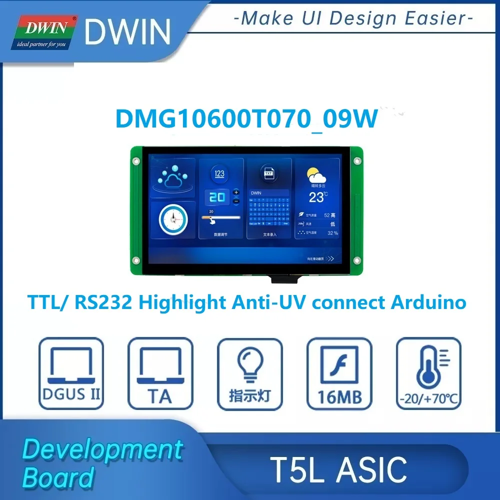 

DWIN industrial grade. AntiUV,7.0inch, IPS ,Highlight, HMI Smart Touch Panel, Arduino,1024x600 , 16.7M colors, TTL/RS232 RGB i