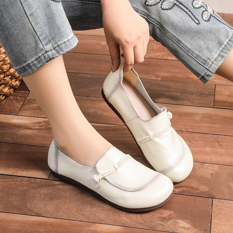 

String Designer Ballets Flats Women's Flat Shoes With Strap Genuine Leather Woman Nursing Shoes Plain Loafers Moccasins 2023