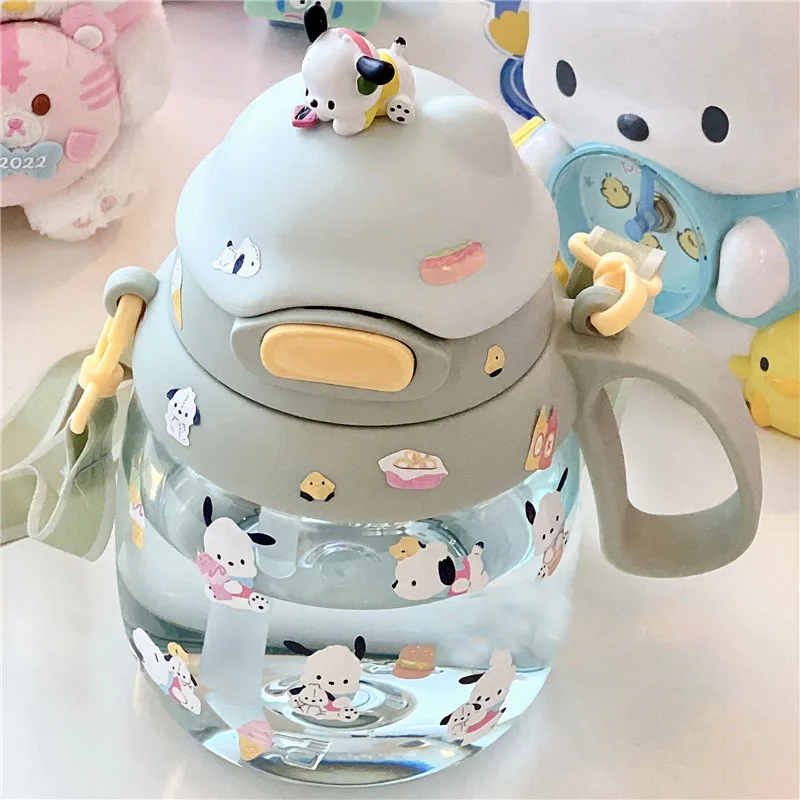

Sanrioed Cartoon Pachaccoed Large Capacity Straw Cup Girl Heart Big Belly Oblique Span Double Drink Cup Diy Holiday Small Gifts