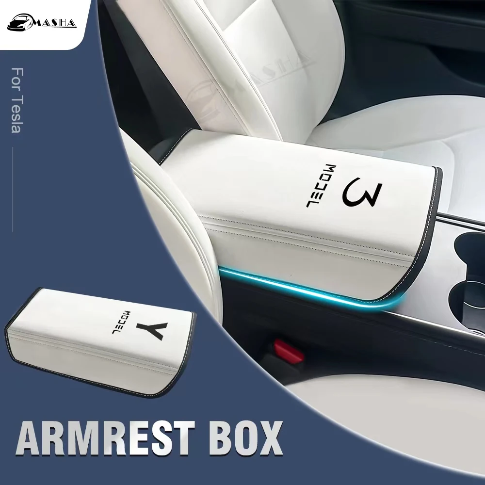 

Car Armrest Cover For Tesla Model 3 2017-2023 Model Y 2020-2022 2023 Interior Accessories Leather Center Console Protector Pad