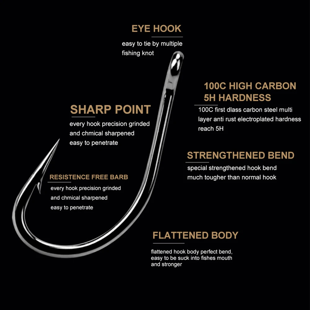 

Upgrade Your Fishing Tackle Box with Strong and Long Lasting Hooks 50pcs 1246810 High Carbon Steel Barbed Fishing Hooks