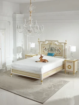 French-style double bed European-style solid wood luxury 1.5M bed bedroom high-end carved princess bed P6