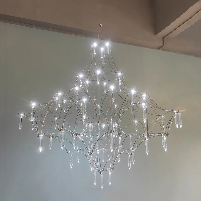 

Nordic Cube Crystal Ceiling Chandeliers LED Lighting Light Luxury Villa Living Room Stainless Steel Fireflies Pendant Lamp Decor