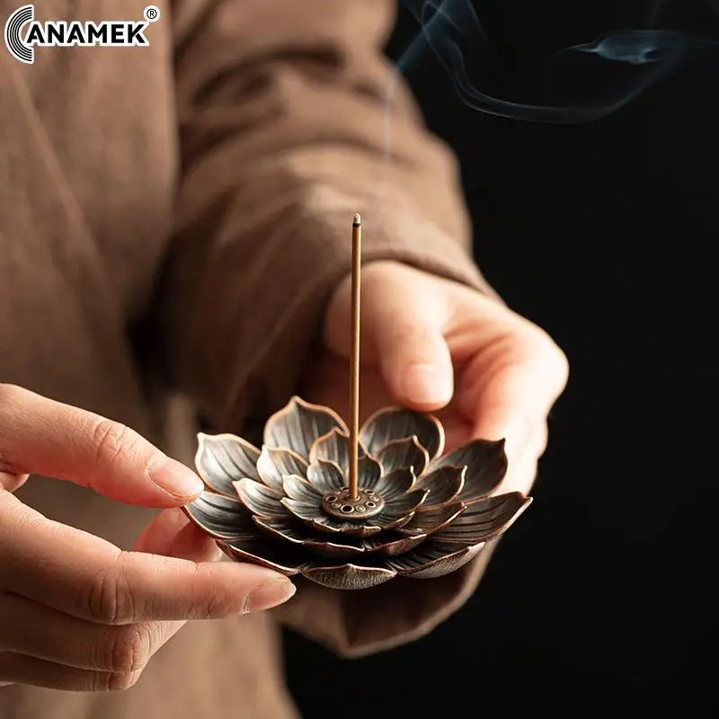 

Home Buddhism Decoration Coil Censer Lotus Shape Bronze Zen Budd Creative Lotus Incense Holder Home Decoration Desktop Ornaments