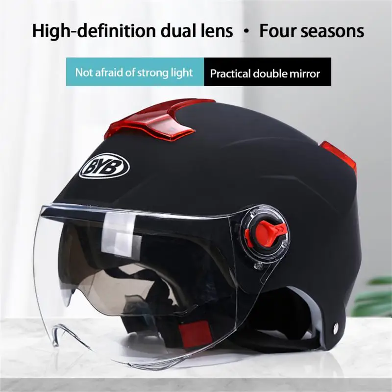 

335 New Motorcycle Safety Helmet Color Lens Summer Helmet Electric Vehicle Adult Double Mirror Film Head Helmet Equipments