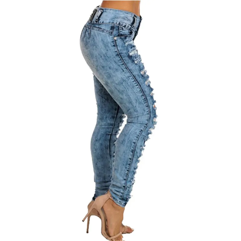 High Waist Pencil Pants Women 2021 Spring Autumn Women's Jeans European/American Cargo Pant Fashion Ripped Trousers for Female