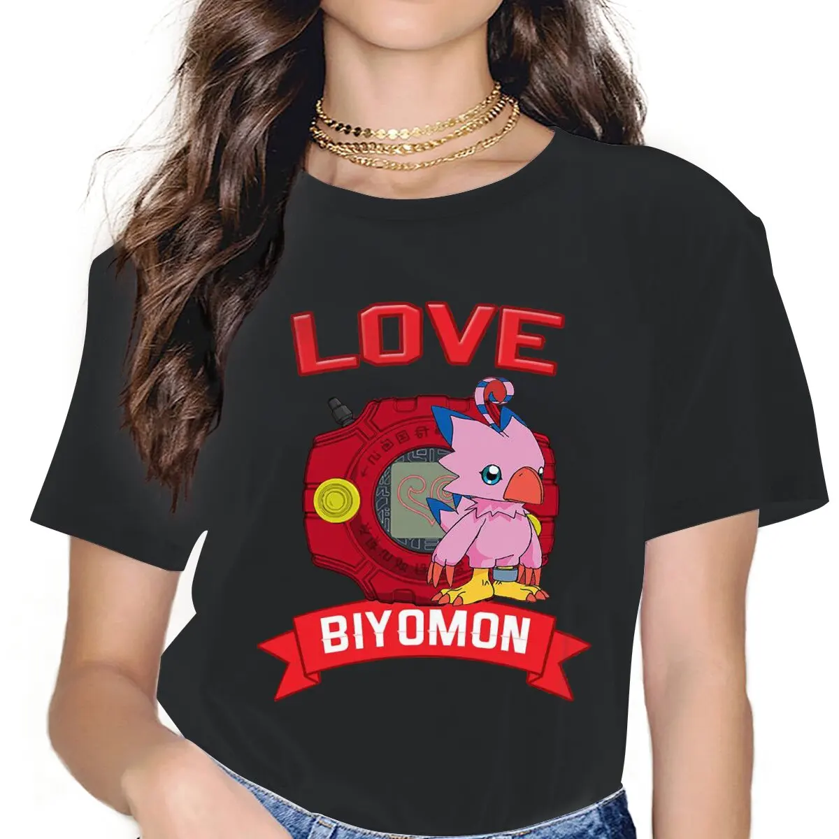 

Biyomon Feminine Shirts Digimon Adventure Digital Monster Anime Oversized T-shirt Goth Vintage Female Blusas