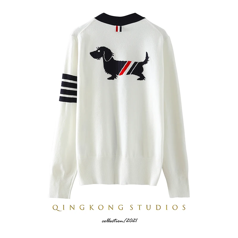 

TB Dachshund Knitwear Cardigan Women's Loose British College Style V-neck Foreign Style Puppy Sweater Jacket Four Bars