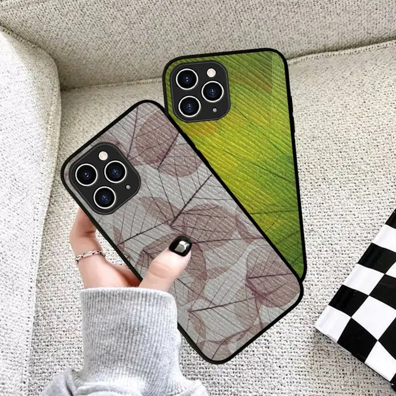 

RuiCaiCa Leaf specimen Phone Case Hard Leather Case for iPhone 11 12 13 Mini Pro Max 8 7 Plus SE 2020 X XR XS Coque