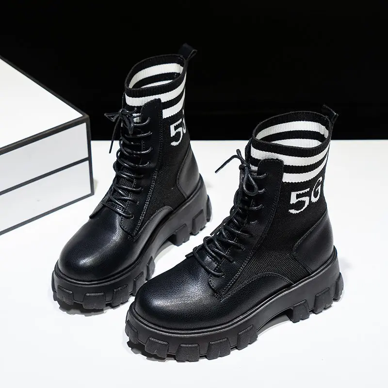 

Women's Platform Motorcycle Boots Women Gothic Chunky Punk Woman Black Cool Metal Buckle Ankle Female Lace Up Plus Sizejj8