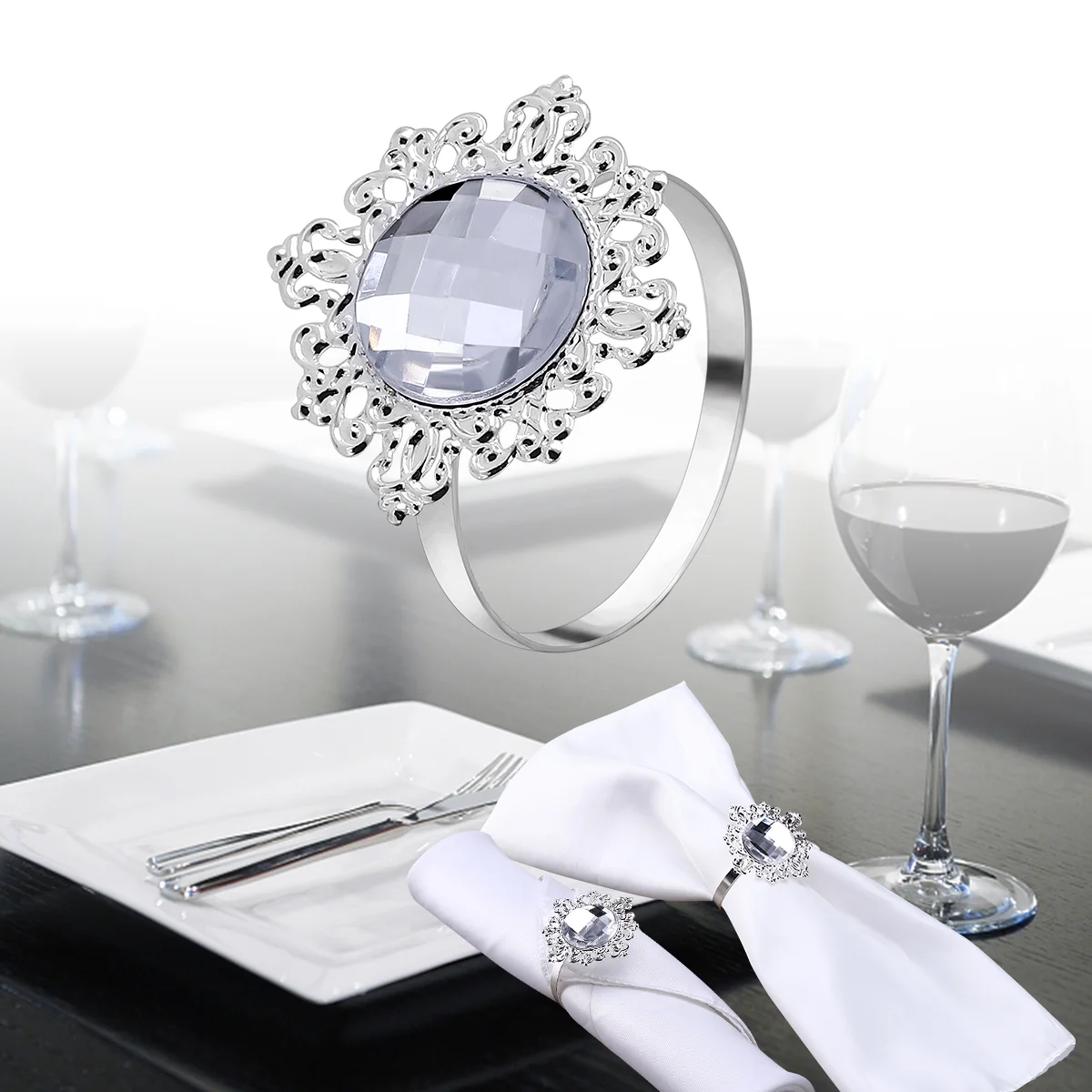

Napkin Ring Rings Holder Wedding Dinner Napkins Set Banquet Holders Acrylic Silver Crystalserviette Bling Gold Thanksgiving