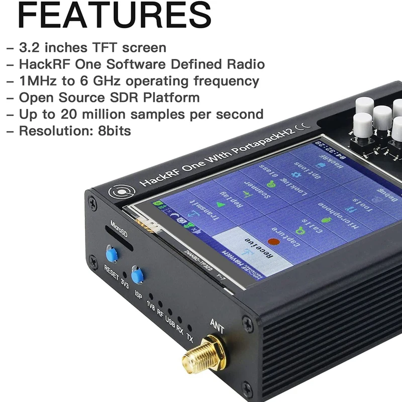 MOOL For Portapack H2 + Hackrf One 5 Antennas Data Cable SDR Software Defined 3.2Inch Screen 1Mhz-6Ghz Assembled |